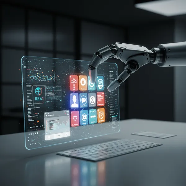 AI-generated social media content and design automation, with robotic hand.