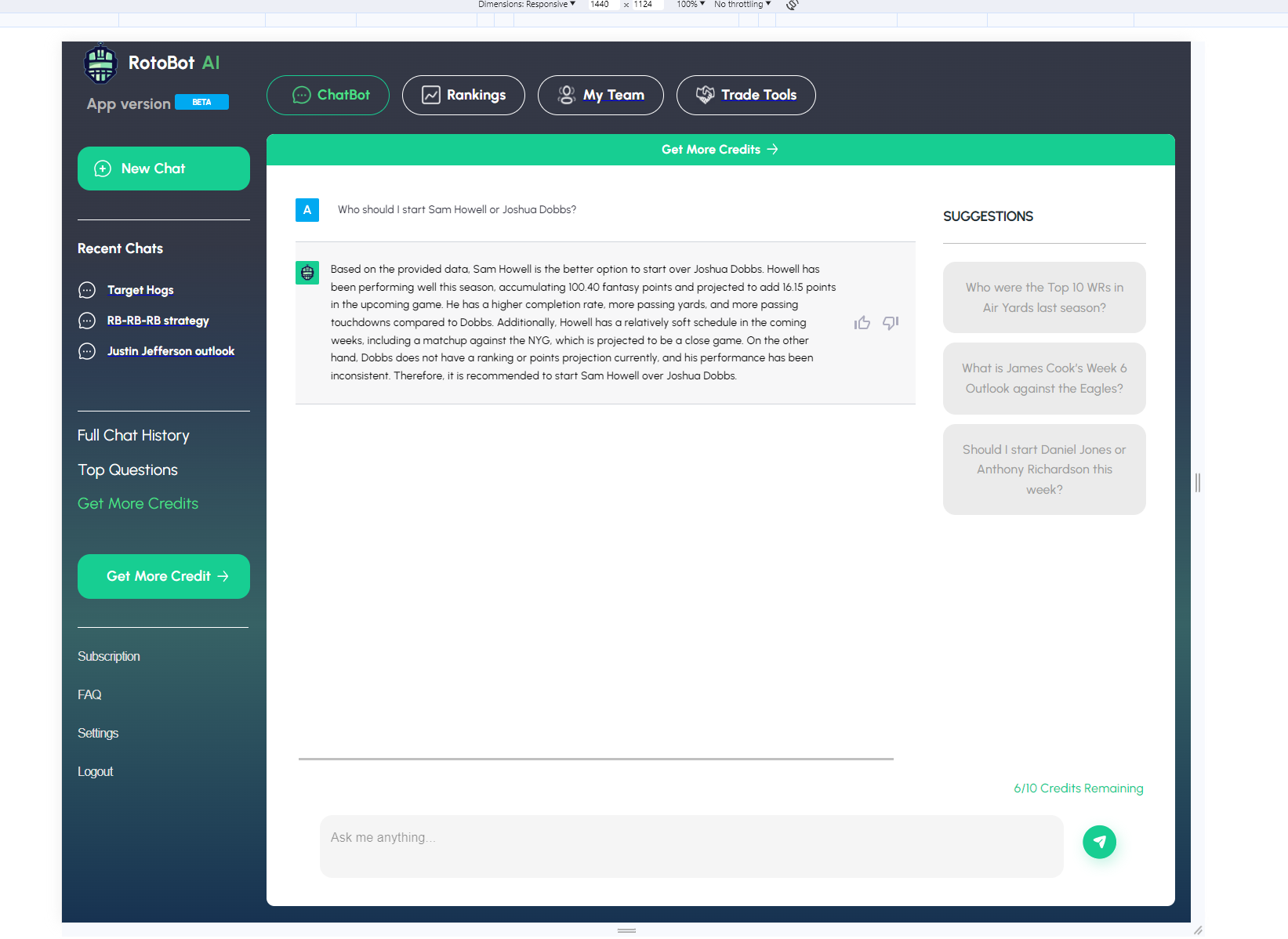 AI-Enhanced Chatbot for Fantasy Football
